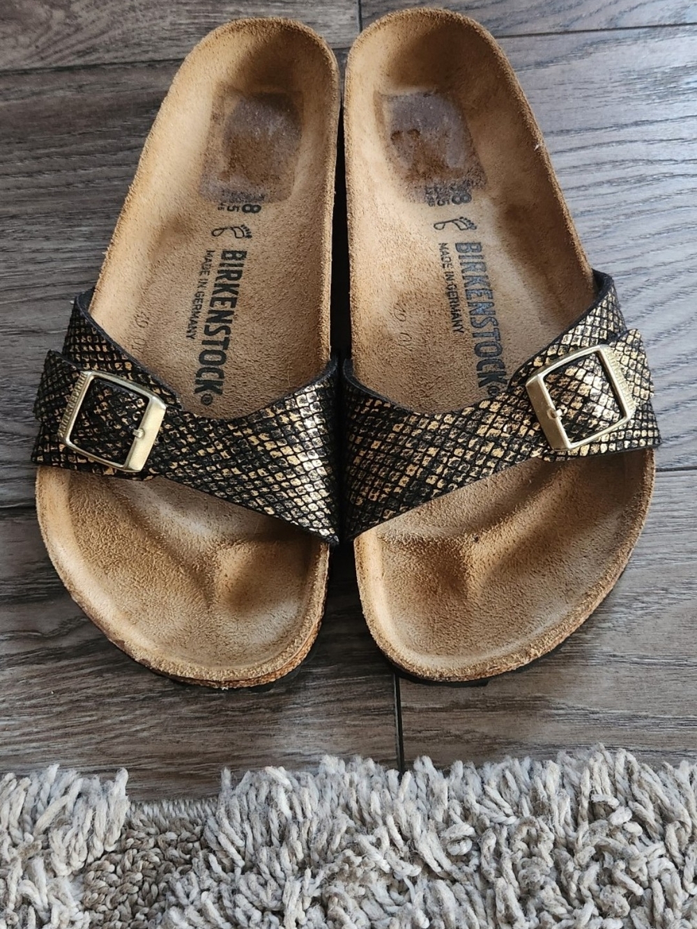 Birkenstock Women's Black and Gold Textured Madrid Sandals